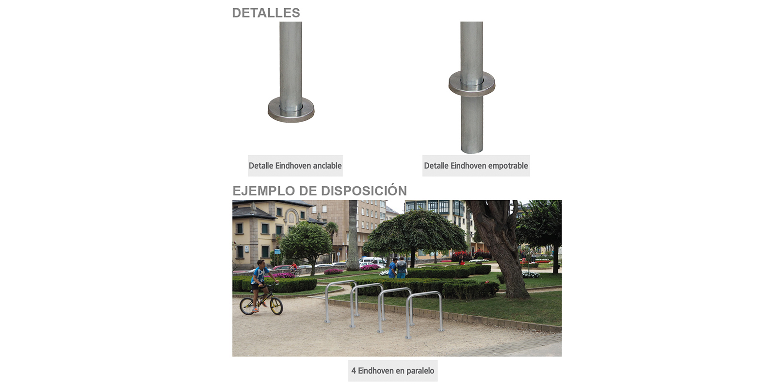 Aparcabicicletas Eindhoven anclable y empotrable instalado en espacio público